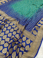 Dual Shade Royal Blue Handwoven Khaddi Chiffon Rai Dana Bandhani