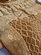 Antique Brown Shade Handwoven Khaddi Chiffon Rai Dana Bandhani