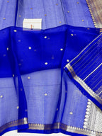 Royal Blue Shade Handwoven Water Zari Reshmi Kora Silk Saree