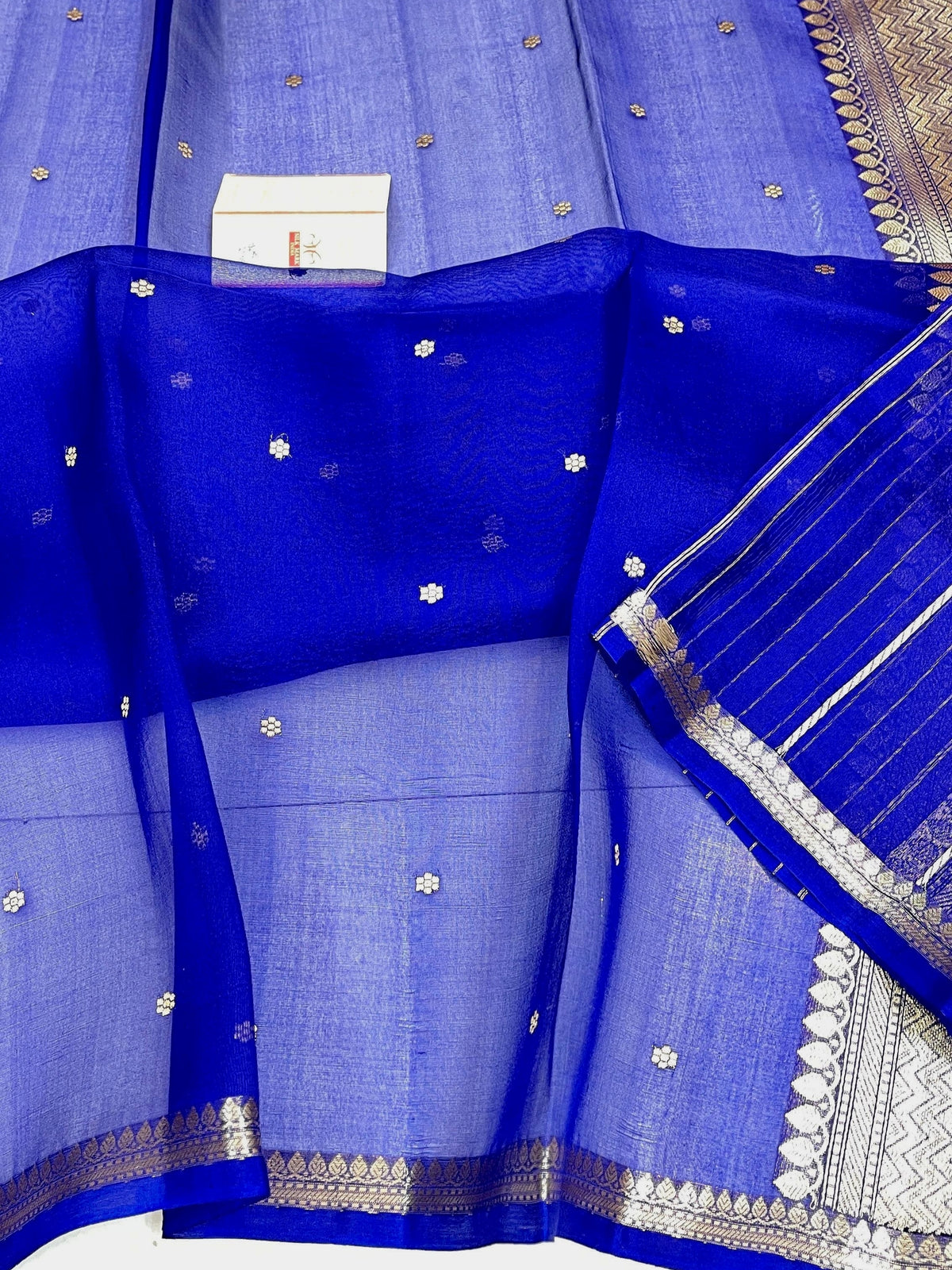 Royal Blue Shade Handwoven Water Zari Reshmi Kora Silk Saree