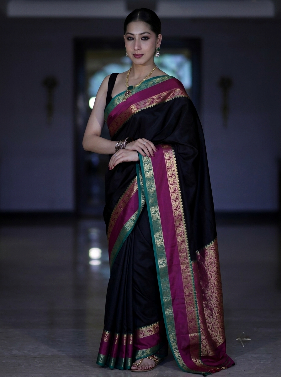 Black Shade Paper Soft Silk Banarasi
