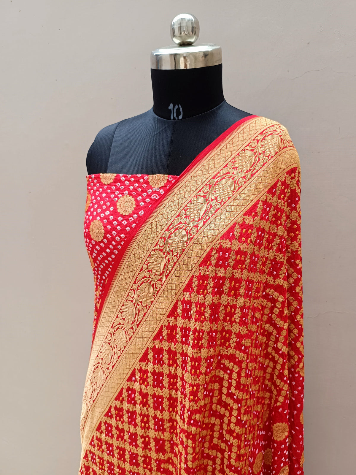 Bridal Red Shade Handwoven Khaddi Chiffon Georgette Rai Dana Bandhani Suit Set