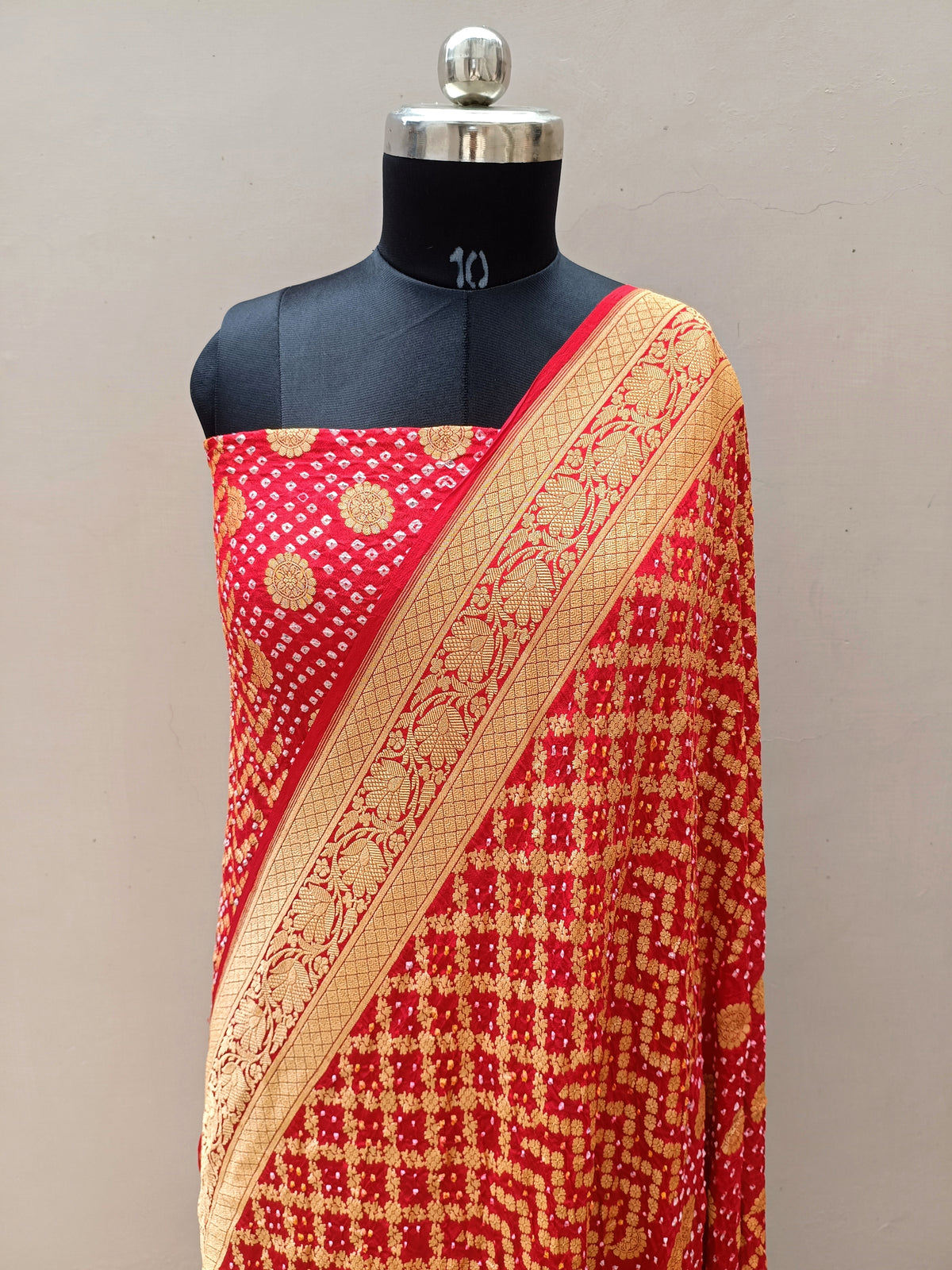 Bridal Red Shade Handwoven Khaddi Chiffon Georgette Rai Dana Bandhani Suit Set