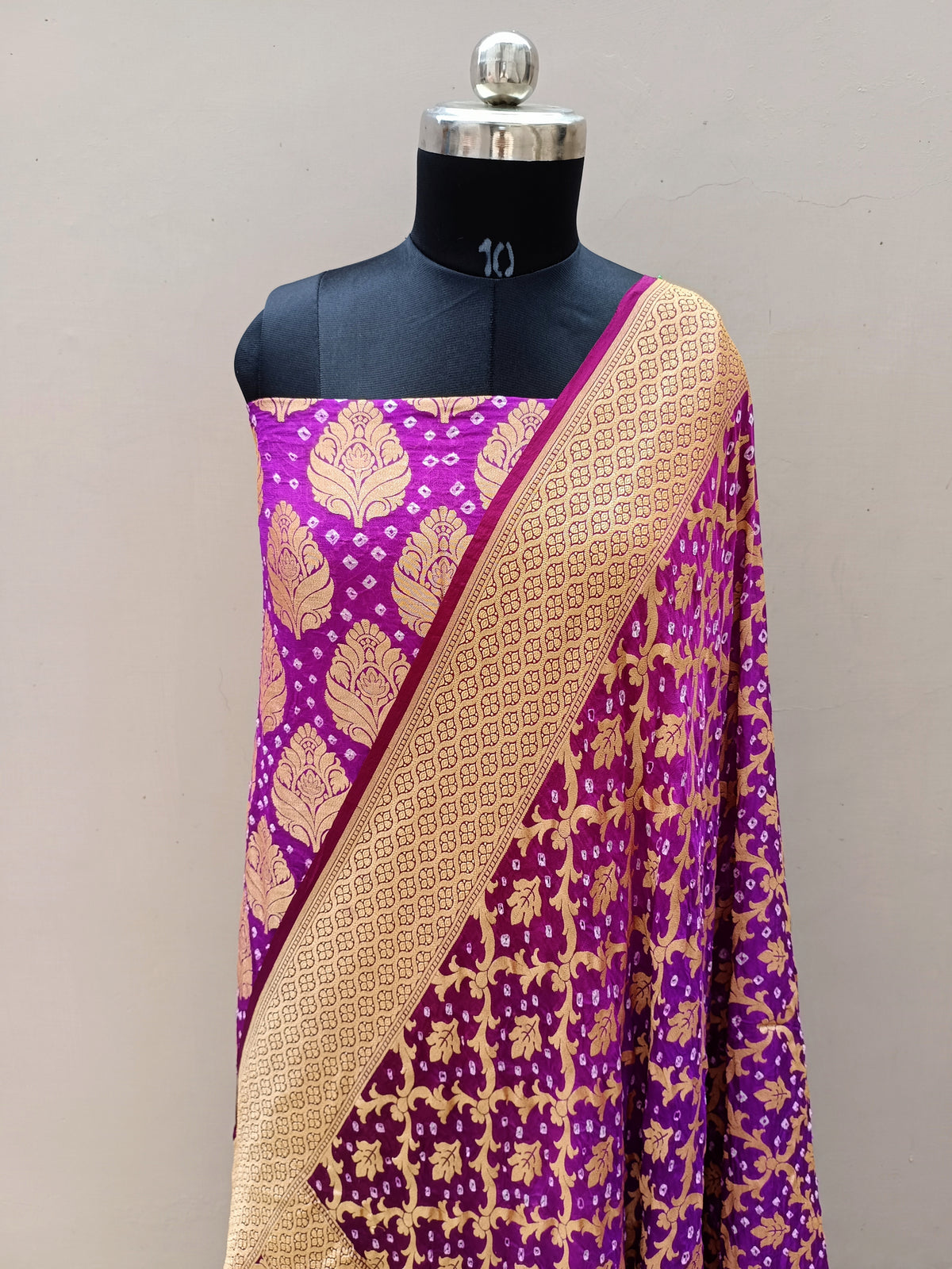 Traditional Purple Shade Handwoven Khaddi Chiffon Georgette Rai Dana Bandhani Suit Set