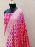 Traditional Rani Pink With Lavender Shade Handwoven Khaddi Chiffon Rai Dana Bandhani Suit Set