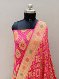 Traditional Rani Pink Shade Handwoven Khaddi Chiffon Georgette Rai Dana Bandhani Suit Set
