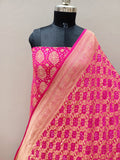 Traditional Rani Pink Shade Handwoven Khaddi Chiffon Bandhani Rai Dana Bandhani Suit Set