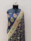 Navy Blue Shade Handwoven Khaddi Chiffon Georgette Rai Dana Bandhani Suit Set