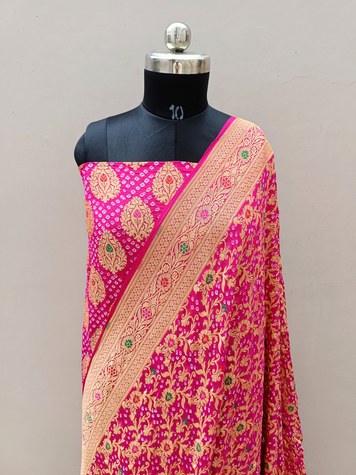 Traditional Rani Pink Shade Handwoven Khaddi Chiffon Georgette Rai Dana Bandhani Suit Set