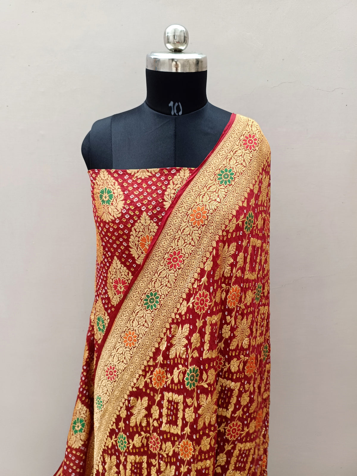 Bridal Red Shade Handwoven Khaddi Chiffon Georgette Rai Dana Bandhani Suit Set