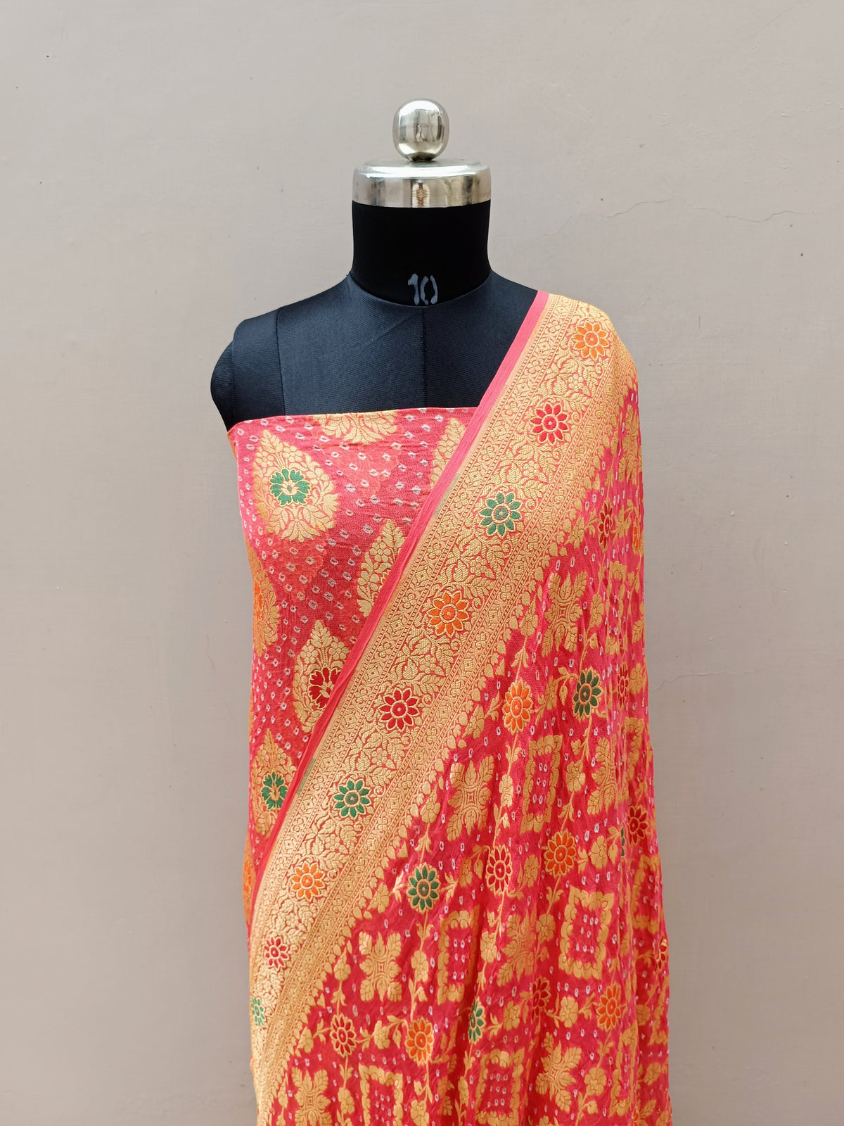 Peach Pink Shade Handwoven Khaddi Chiffon Georgette Rai Dana Bandhani Suit Set