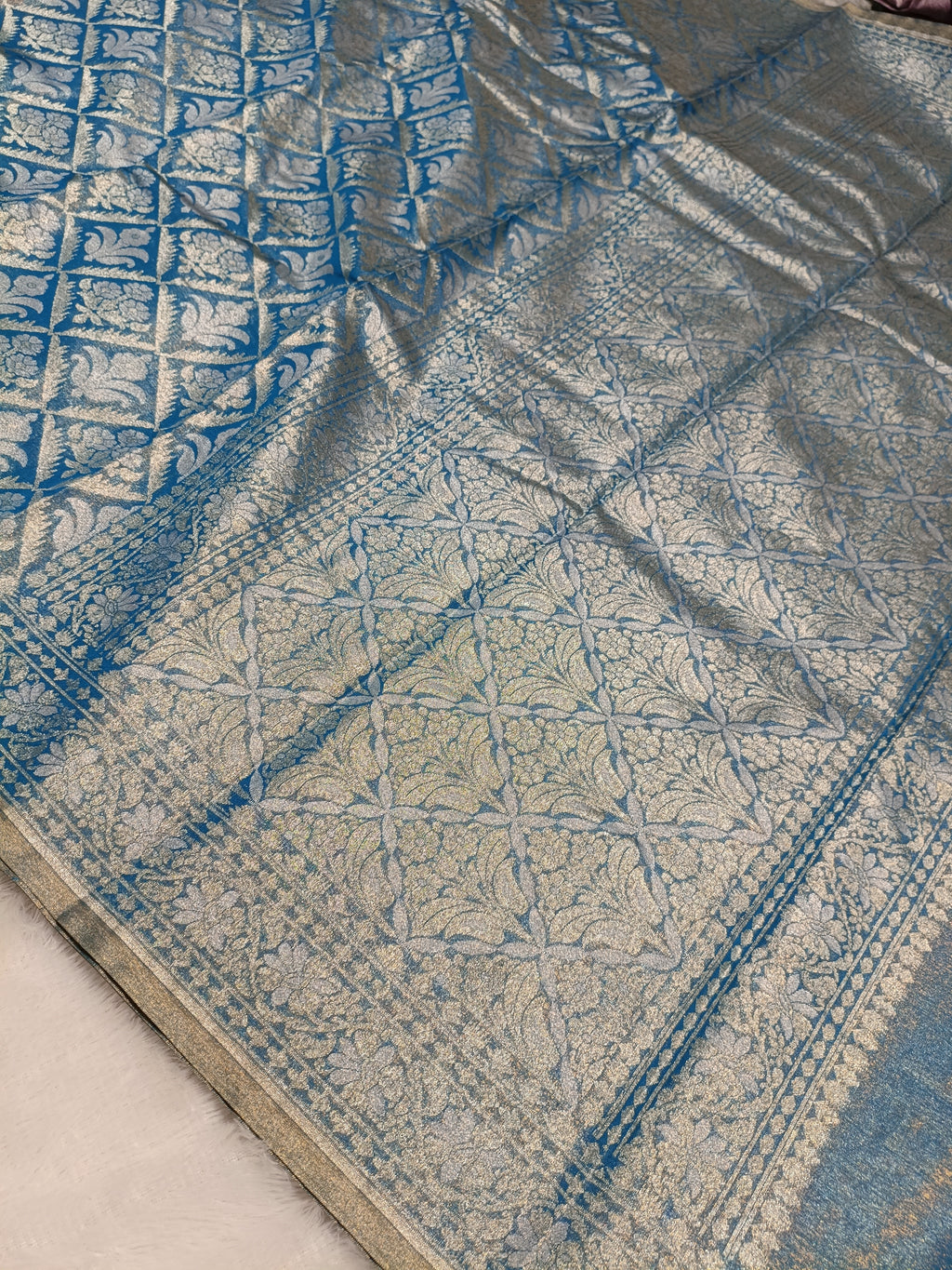 Pastel Blue Shade Handwoven Kataan Ektara Muslin Tissue Jamdani