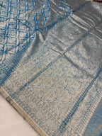 Pastel Blue Shade Handwoven Kataan Ektara Muslin Tissue Jamdani