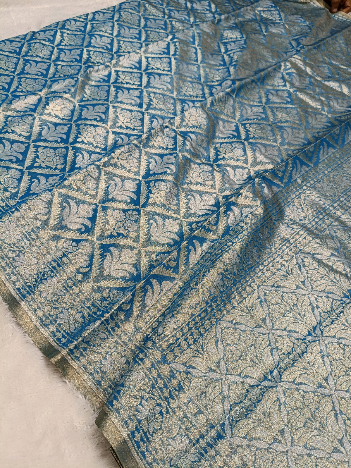 Pastel Blue Shade Handwoven Kataan Ektara Muslin Tissue Jamdani