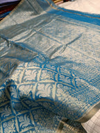 Pastel Blue Shade Handwoven Kataan Ektara Muslin Tissue Jamdani