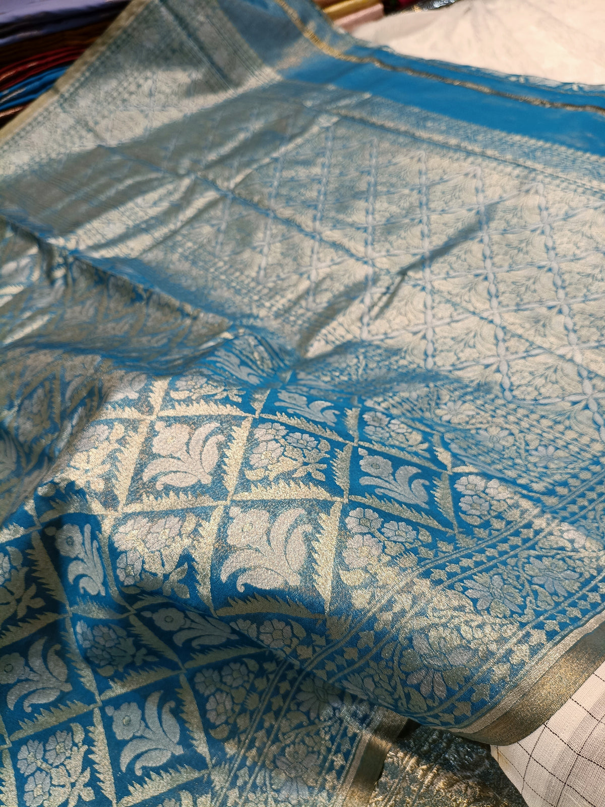 Pastel Blue Shade Handwoven Kataan Ektara Muslin Tissue Jamdani