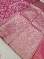 Strawberry Pink Shade Handwoven Kataan Ektara Muslin Tissue Jamdani