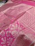 Strawberry Pink Shade Handwoven Kataan Ektara Muslin Tissue Jamdani