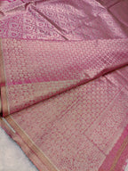 Strawberry Pink Shade Handwoven Kataan Ektara Muslin Tissue Jamdani