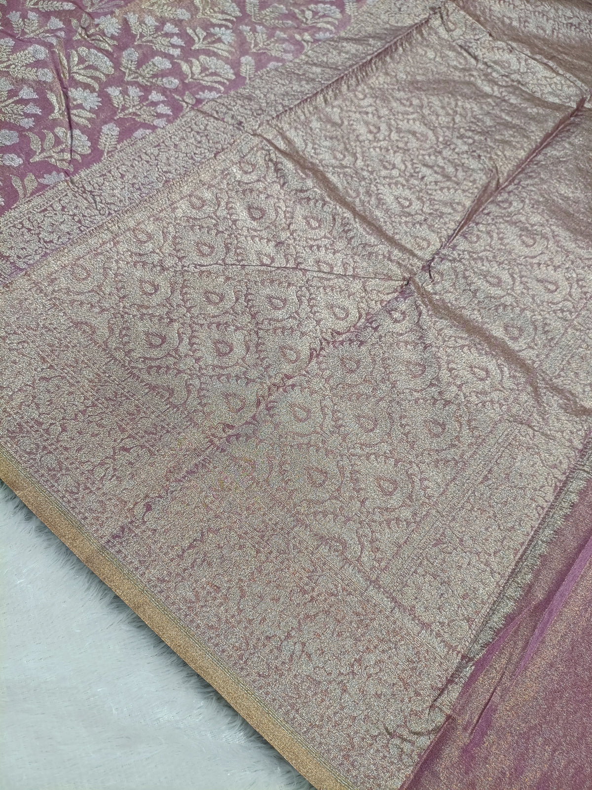 Soft Mauve Shade Handwoven Kataan Ektara Muslin Tissue Jamdani