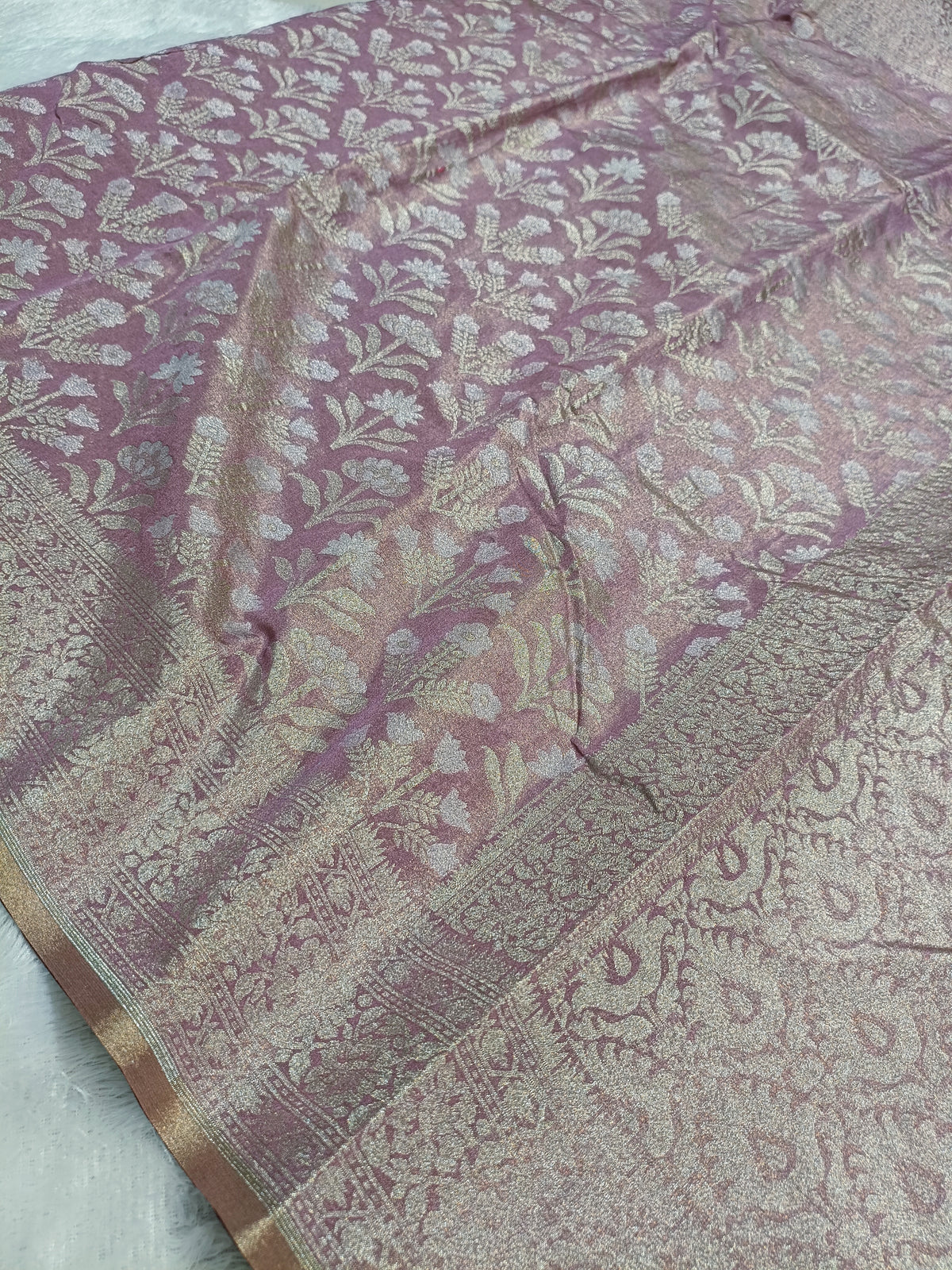 Soft Mauve Shade Handwoven Kataan Ektara Muslin Tissue Jamdani