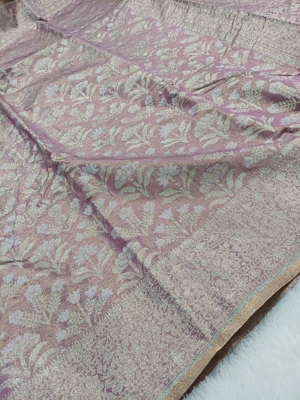 Soft Mauve Shade Handwoven Kataan Ektara Muslin Tissue Jamdani
