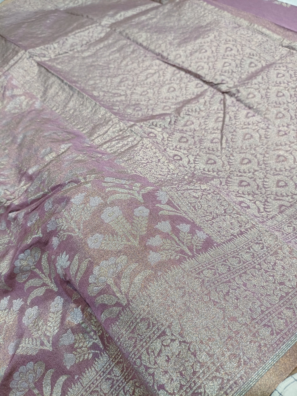 Soft Mauve Shade Handwoven Kataan Ektara Muslin Tissue Jamdani