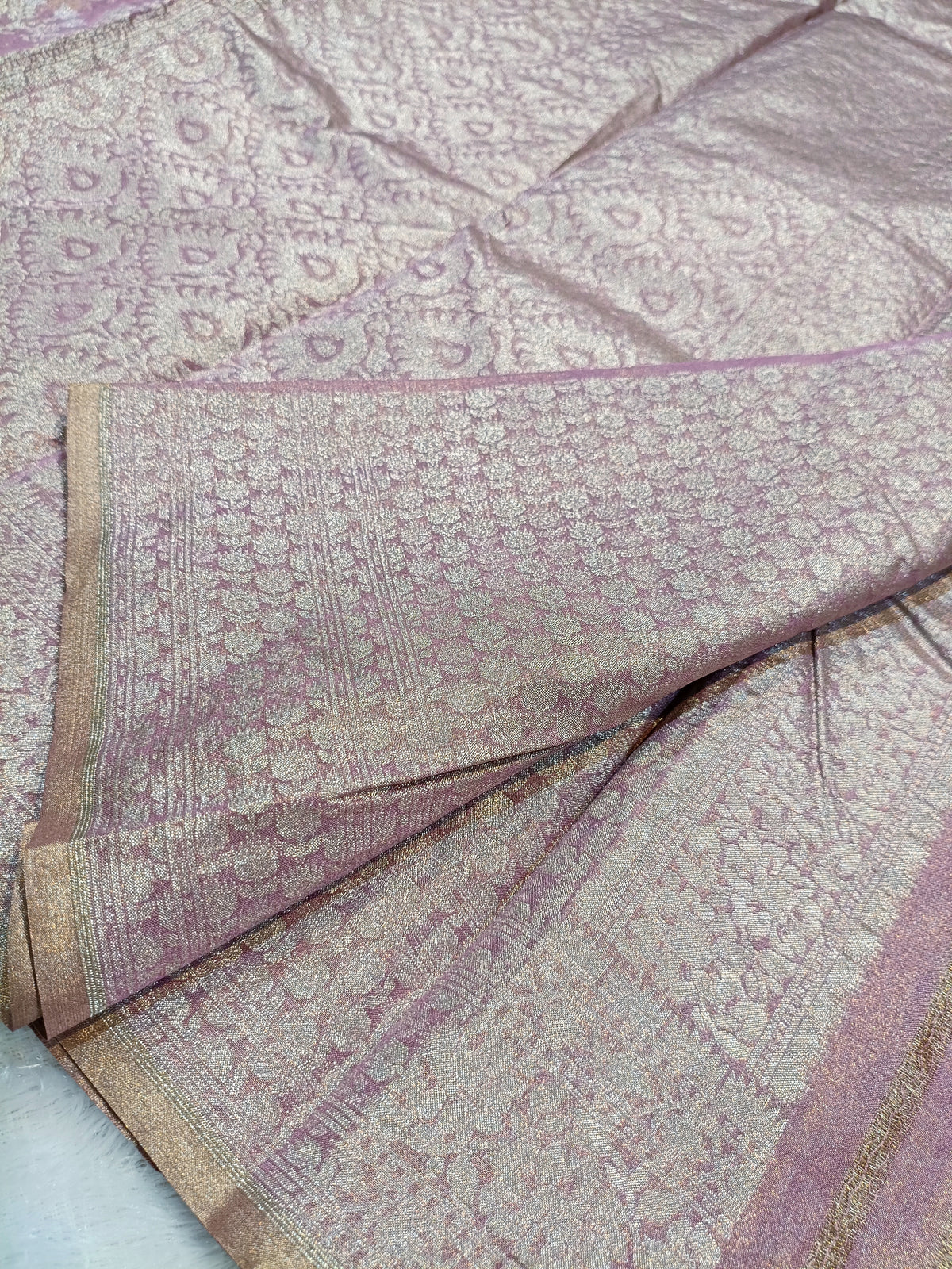 Soft Mauve Shade Handwoven Kataan Ektara Muslin Tissue Jamdani
