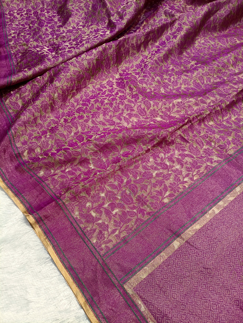 Molten Gold with Purple Shade Handwoven Kataan Ektara Tissue Jamdani Banarasi