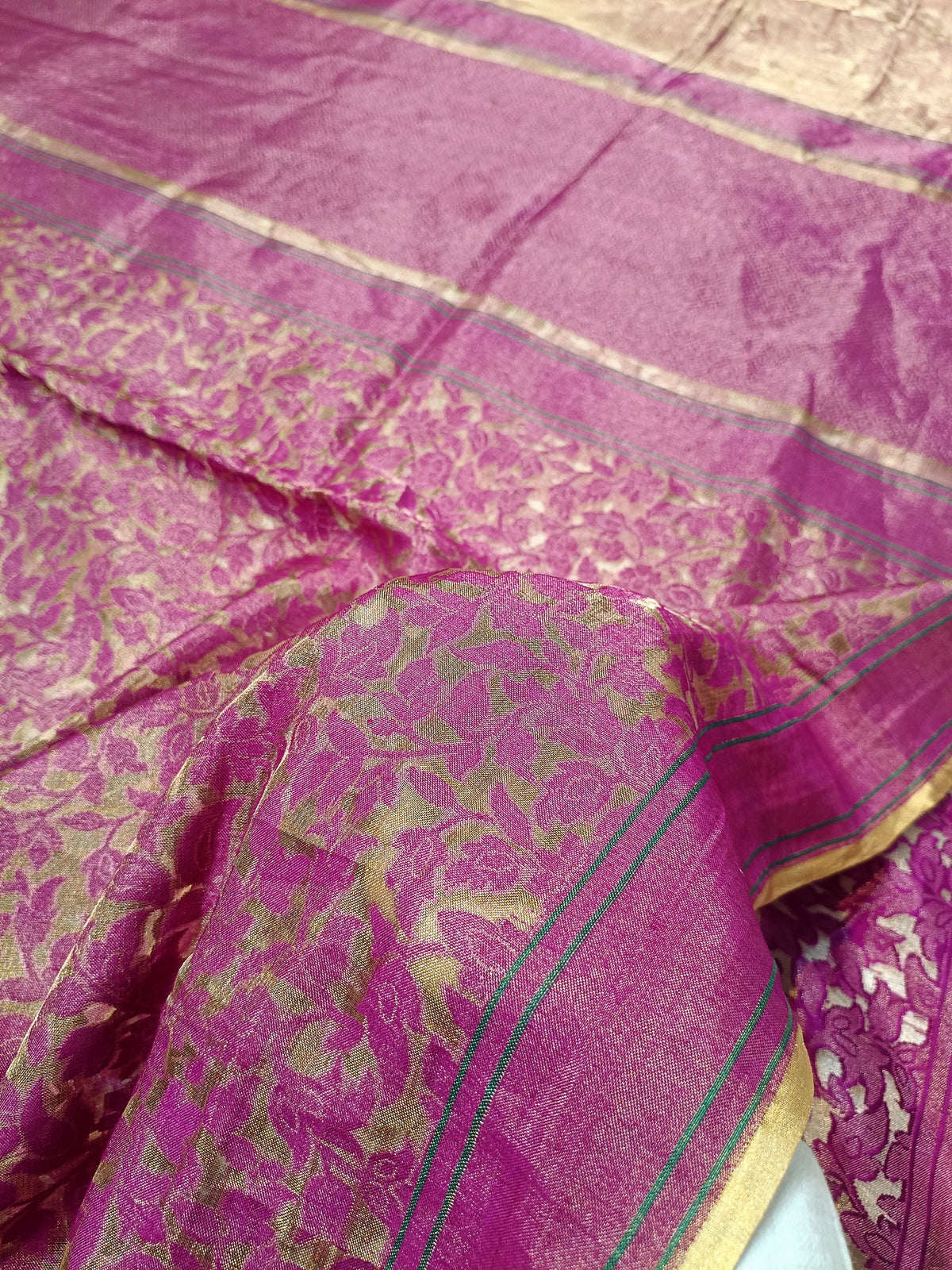 Molten Gold with Purple Shade Handwoven Kataan Ektara Tissue Jamdani Banarasi
