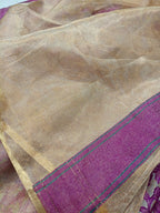Molten Gold with Purple Shade Handwoven Kataan Ektara Tissue Jamdani Banarasi