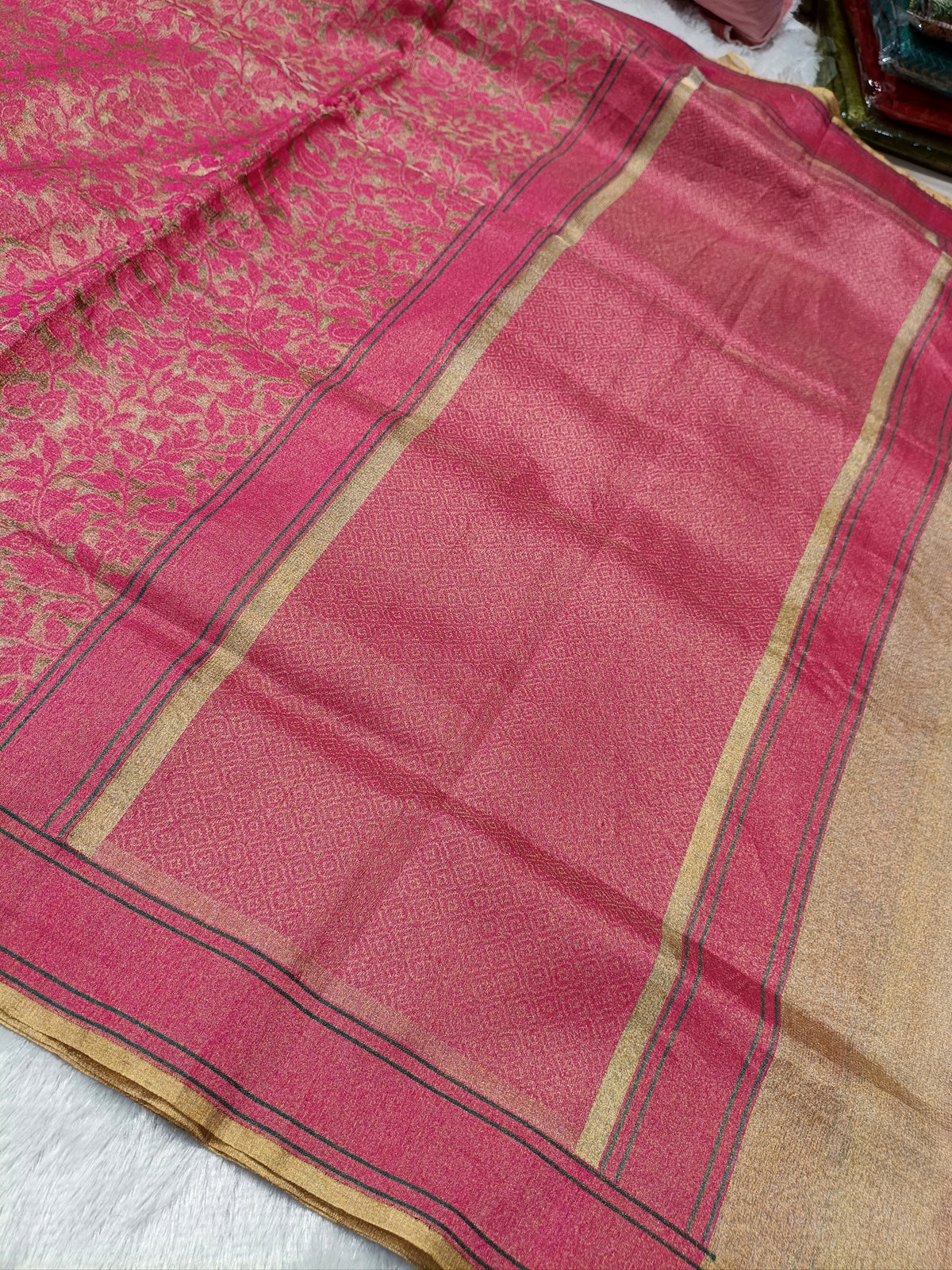 Molten Gold with Rani Pink Shade Handwoven Kataan Ektara Tissue Jamdani Banarasi