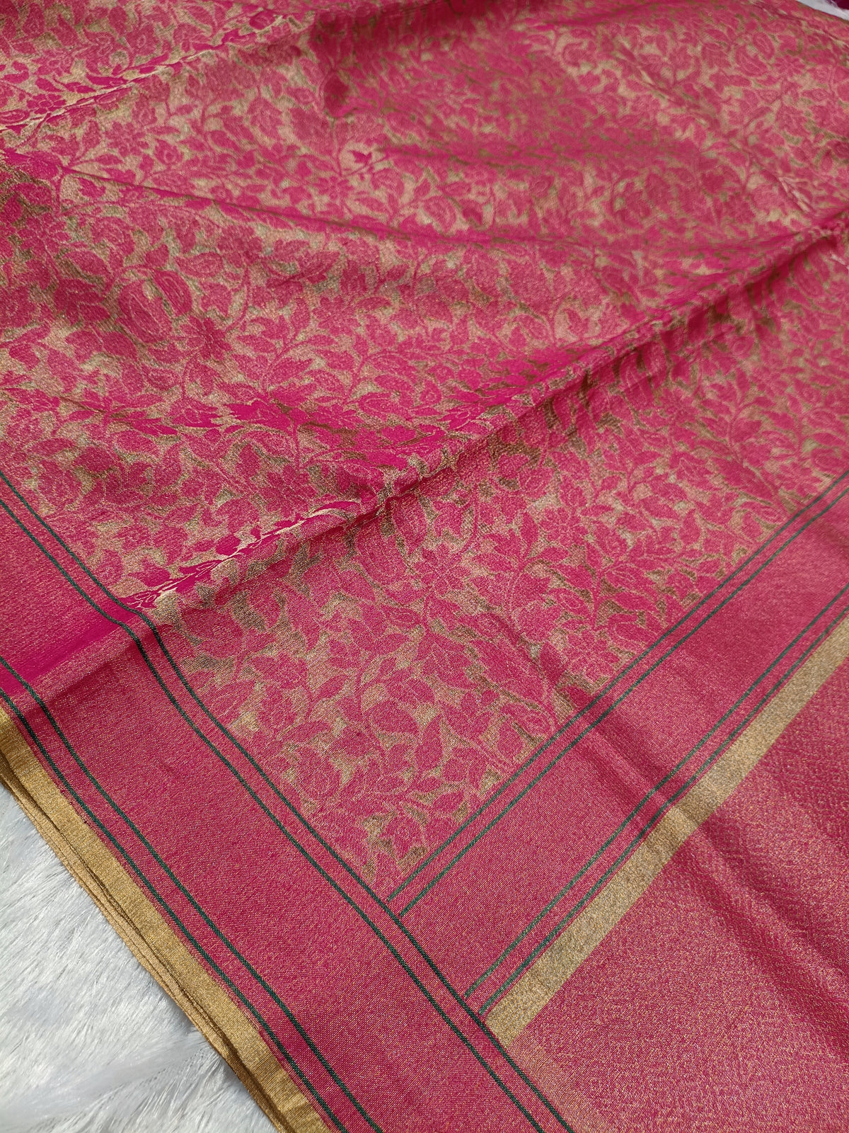 Molten Gold with Rani Pink Shade Handwoven Kataan Ektara Tissue Jamdani Banarasi