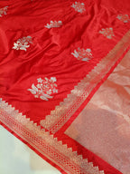 Bridal Red Shade Handwoven Kataan Mashru Silk Saree