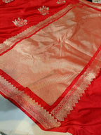 Bridal Red Shade Handwoven Kataan Mashru Silk Saree