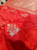 Bridal Red Shade Handwoven Kataan Mashru Silk Saree