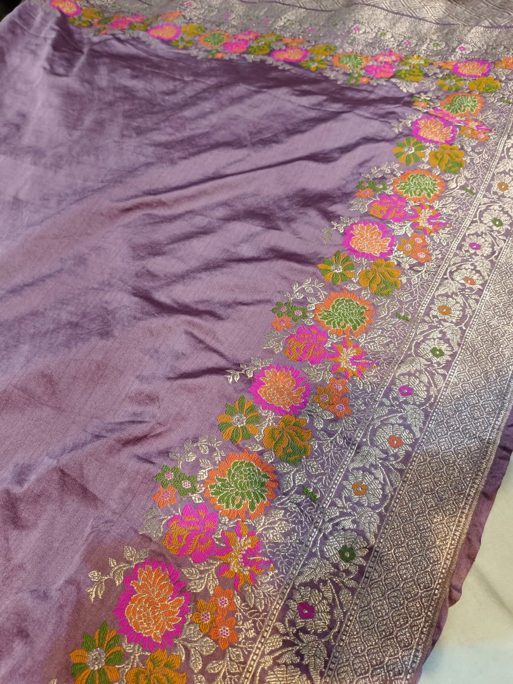 Lavender Shade Handwoven Tilfi Kataan Mashru Silk Saree