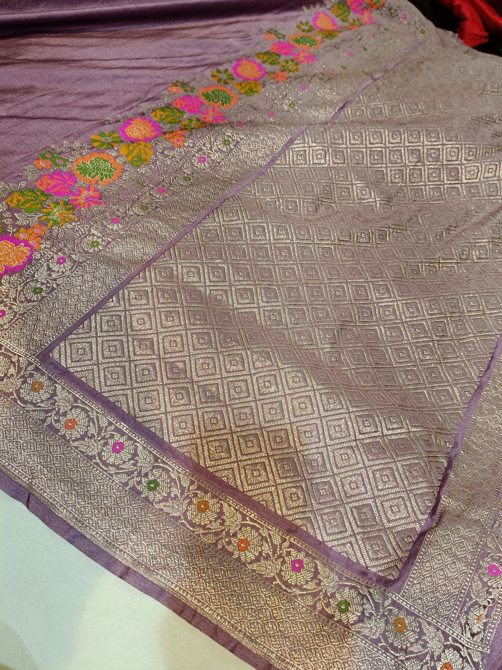 Lavender Shade Handwoven Tilfi Kataan Mashru Silk Saree