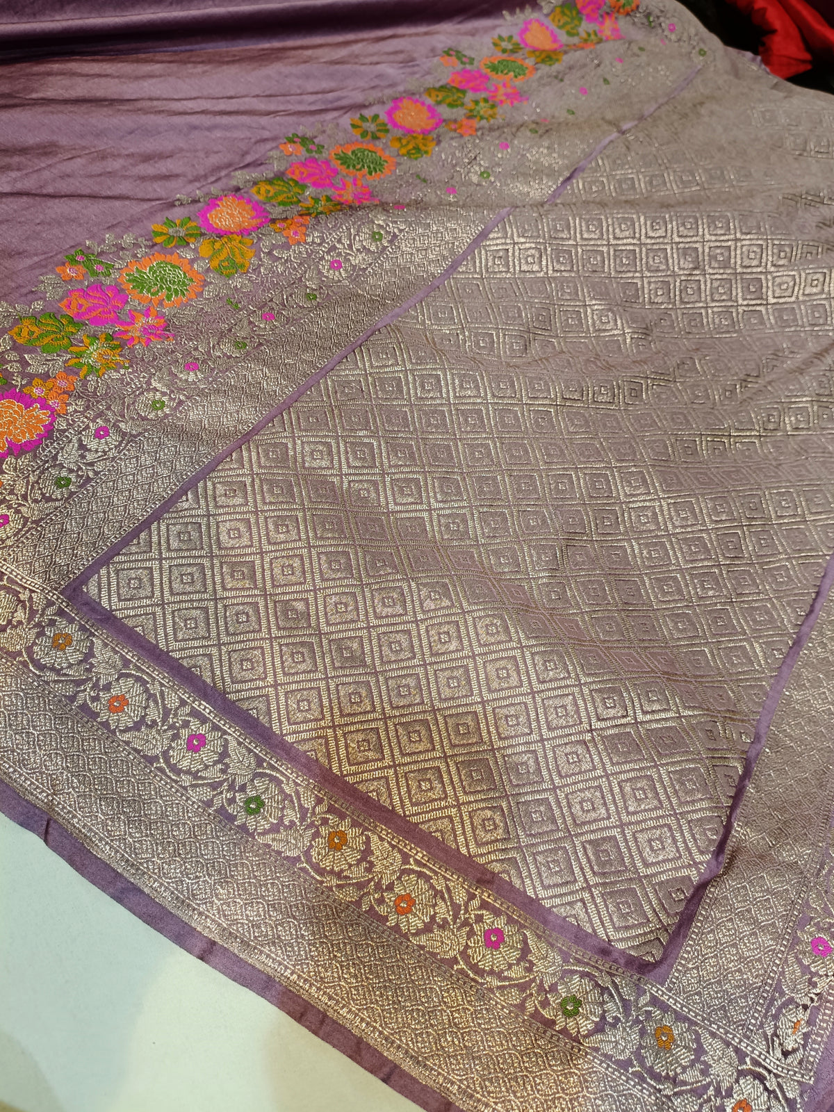 Lavender Shade Handwoven Tilfi Kataan Mashru Silk Saree