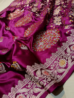 Purple Shade Handwoven Tilfi Kataan Mashru Silk Saree
