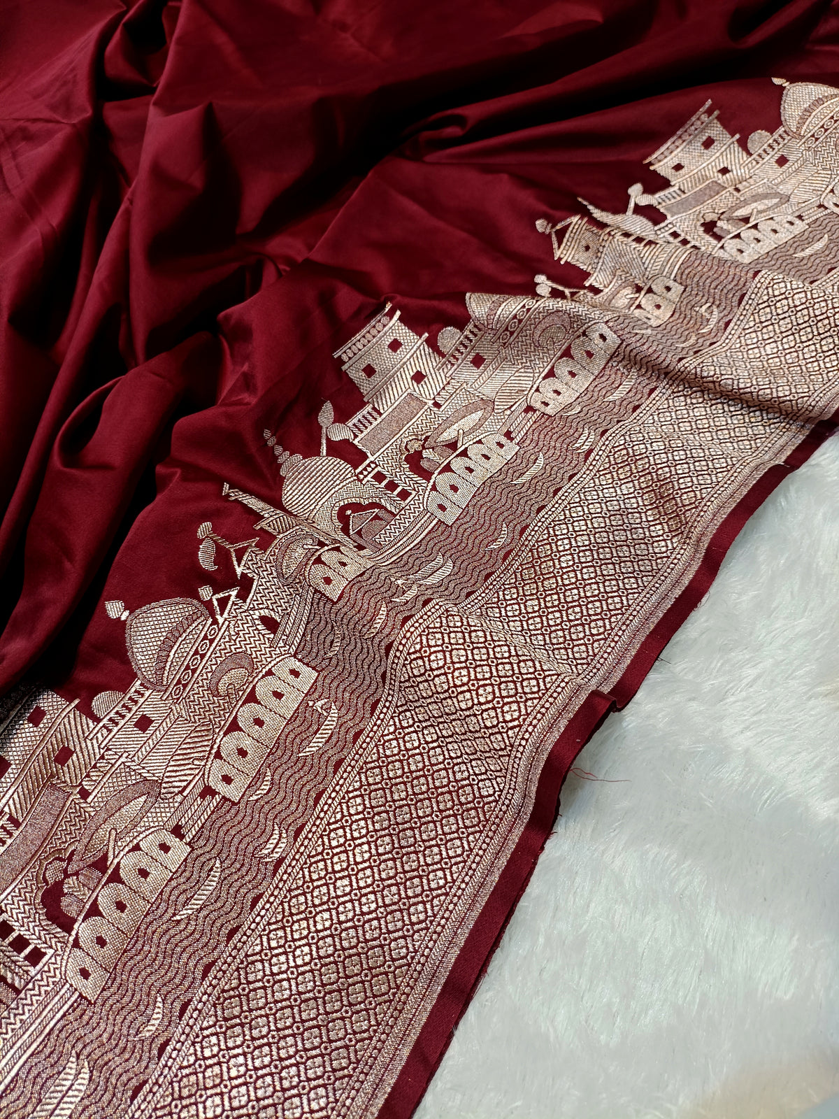Wine Shade Handwoven Kataan Mashru Silk Banarasi