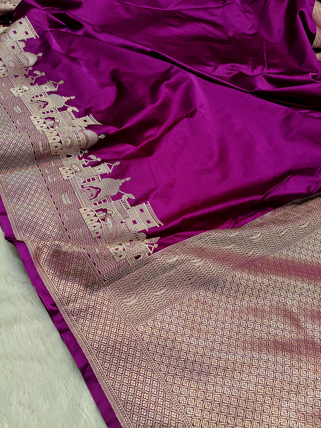 Deep Purple Shade Handwoven Kataan Mashru Silk Saree
