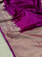 Deep Purple Shade Handwoven Kataan Mashru Silk Saree