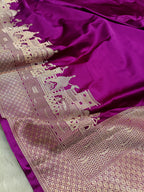 Deep Purple Shade Handwoven Kataan Mashru Silk Saree