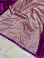 Deep Purple Shade Handwoven Kataan Mashru Silk Saree
