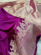 Deep Purple Shade Handwoven Kataan Mashru Silk Saree