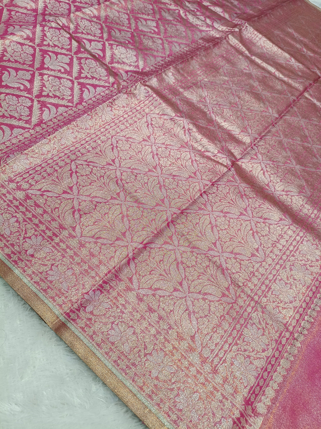 Strawberry Pink Shade Handwoven Kataan Ektara Muslin Tissue Jamdani