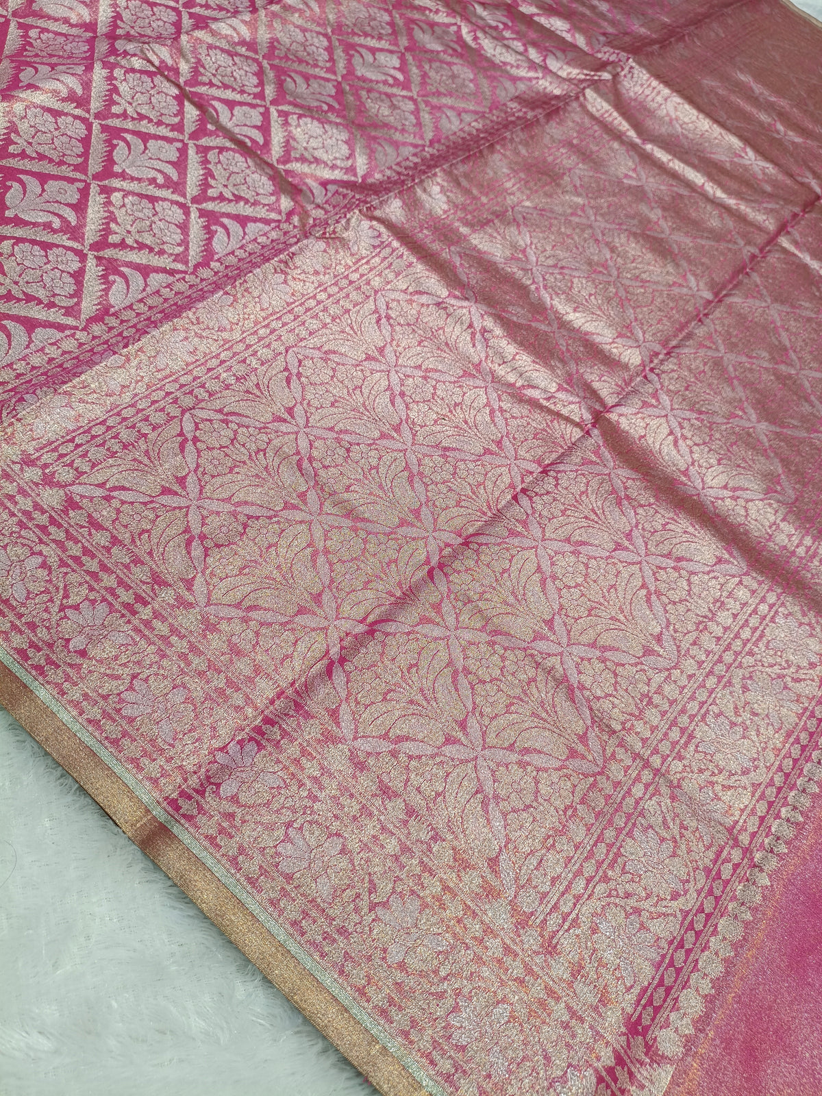 Strawberry Pink Shade Handwoven Kataan Ektara Muslin Tissue Jamdani