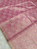 Strawberry Pink Shade Handwoven Kataan Ektara Muslin Tissue Jamdani