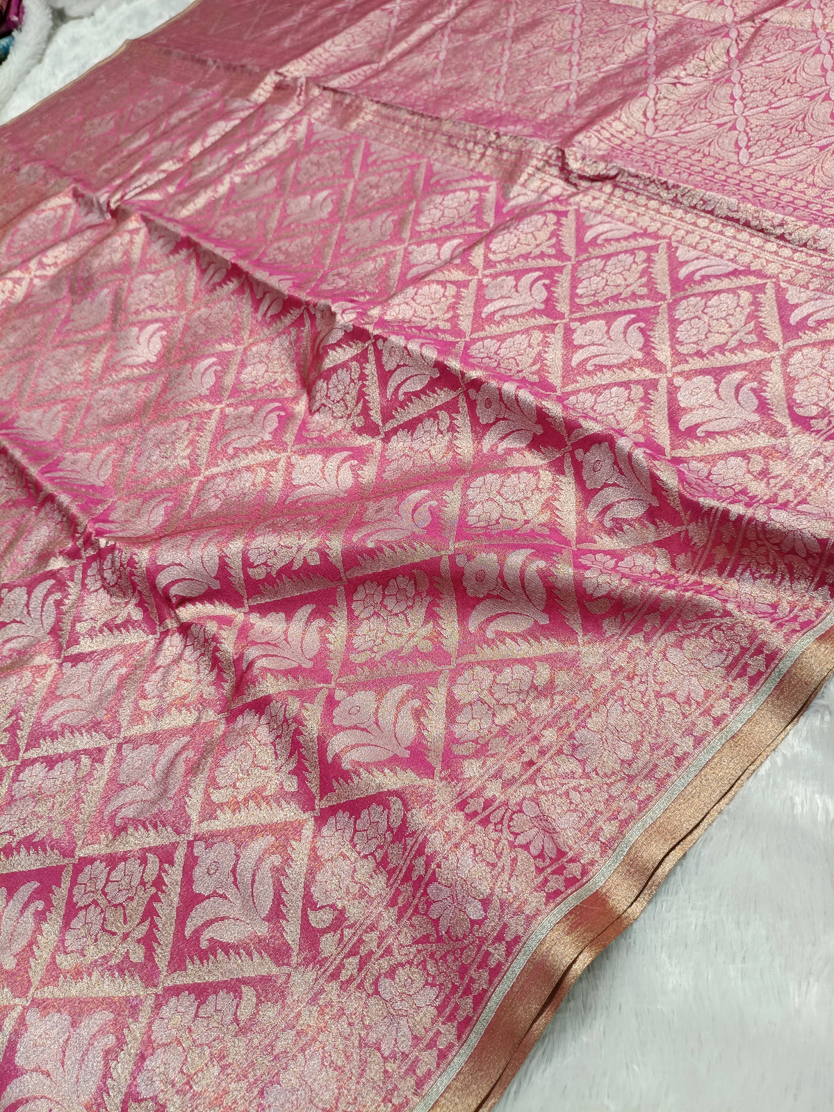 Strawberry Pink Shade Handwoven Kataan Ektara Muslin Tissue Jamdani